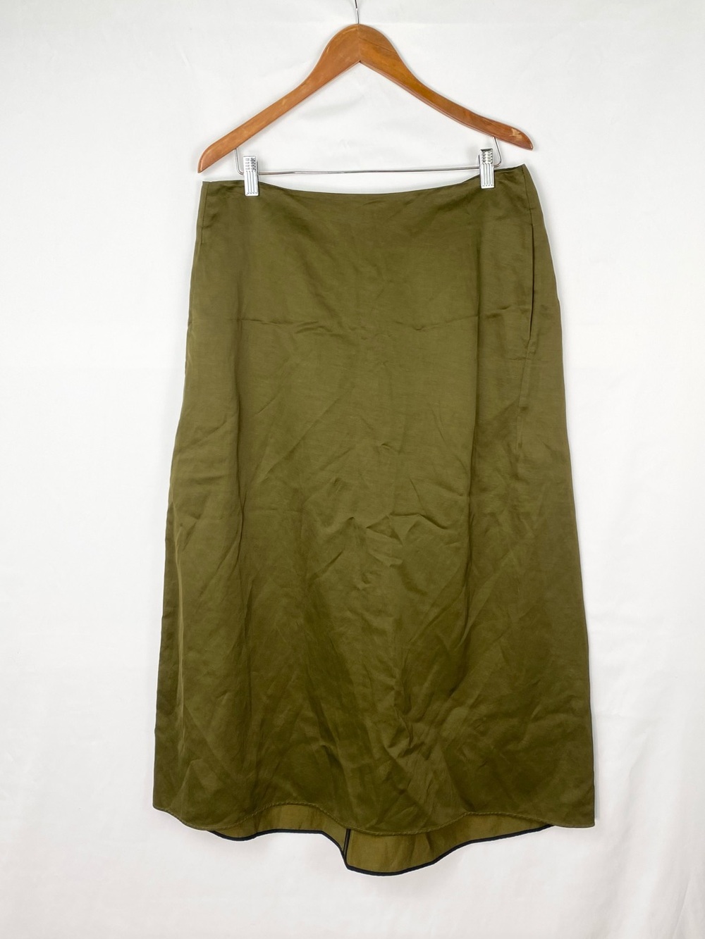 JIL Sander Viscose Satin Linen Size 44 Green MIDI Skirt Zip‎ Pockets
